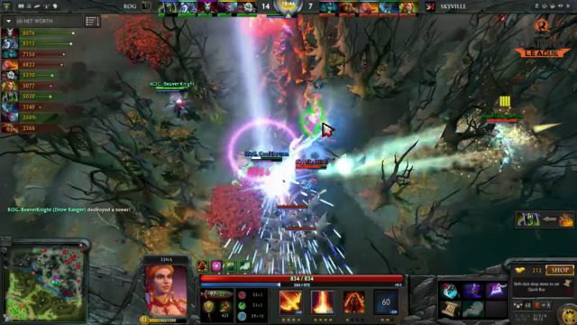  An intense team fight breaks out behind the Dire tower, with a clutch grave from RoG.Deez Nuts-Dazzle on RoG.Cool Devices-Rubick