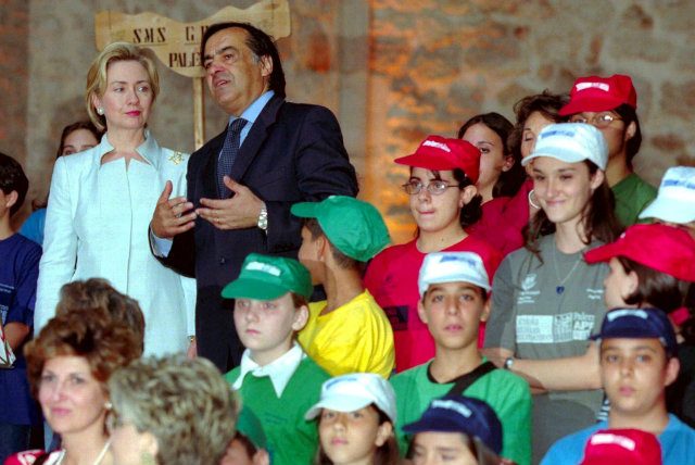 FIRST LADY. As first lady, Hillary Clinton actively took part in the Clinton administration, and went on many foreign trips. Here, she is photographed visiting the province of Palermo in Italy in 1999. Photo by Mile Palazzotto/EPA 