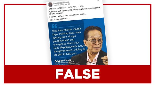 FALSE: Panelo quote lashing out at the poor