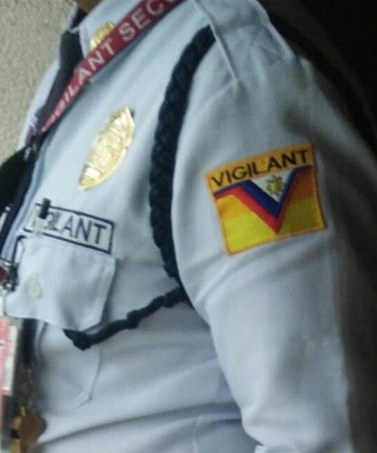 VIGILANT. A security guard at the House of Representatives wears a patch of the security firm Vigilant, owned by Solicitor General Jose Calida and his family. Sourced photo 