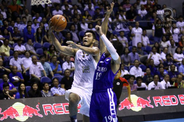 Gleen Khobuntin fouled out with under 3 minutes left in the game but not before dropping 12 points with 4 rebounds to help NU's cause. Photo by Josh Albelda/Rappler