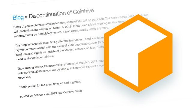Coinhive cryptocurrency miner shutting down in March