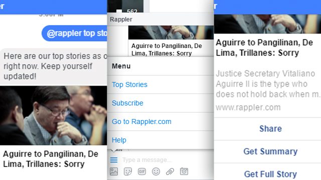 Rappler articles available on Facebook Messenger for free