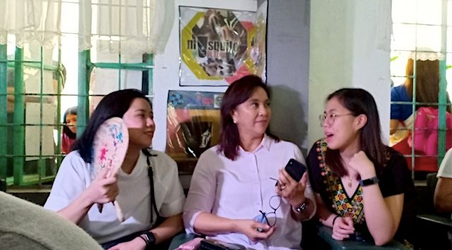 WAITING TO VOTE. Vice President Leni Robredo and daughters Aika and Tricia at the Tabuco Central School. Photo by Abby Bilan 