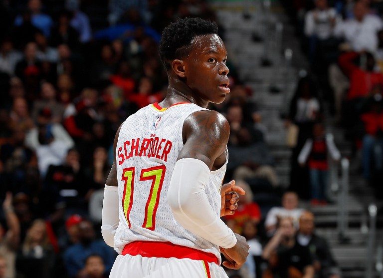 ICE VEINS. Dennis Schroder sank the go-ahead 3-pointer with 22.4 remaining off a big assist from Kris Humphries. Photo by Kevin C. Cox/Getty Images/AFP 