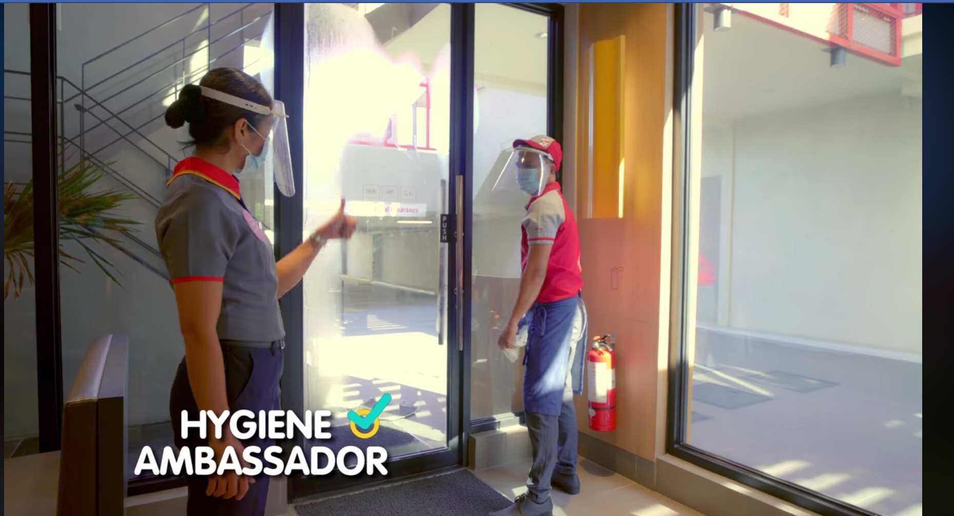 OFFICERS. Jollibee's Hygiene Ambassadors check on the branch's day-to-day hygiene operations. Screenshot from Jollibee's video 