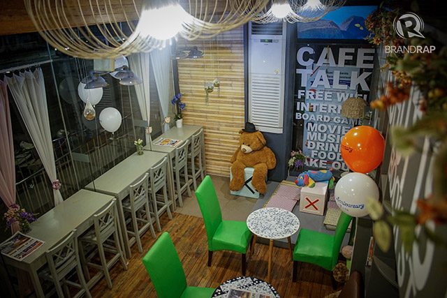 Balloons and large stuffed toys can be found inside Cafe Talk 