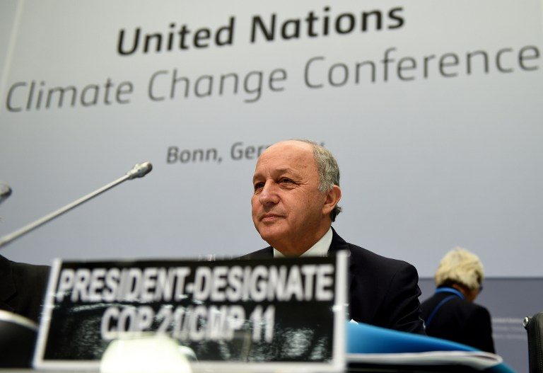 LEGACY. In this file photo, French Foreign Minister Laurent Fabius attends the United Nations Framework Convention on Climate Change (UNFCCC) opening ceremony in Bonn, western Germany, on June 1, 2015. Patrik Stollarz/AFP Photo 