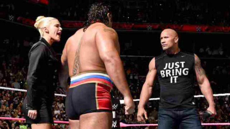 FINALLY. The Rock returned to RAW to lend credibility to Rusev but his act may be dated. Photo from WWE.com