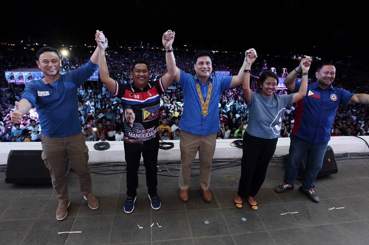 BUKIDNON. Senate Majority Leader Juan Miguel Zubiri endorses his 3 'seatmates' – senators Binay, Ejercito, and Angara. Photo from Angara camp 