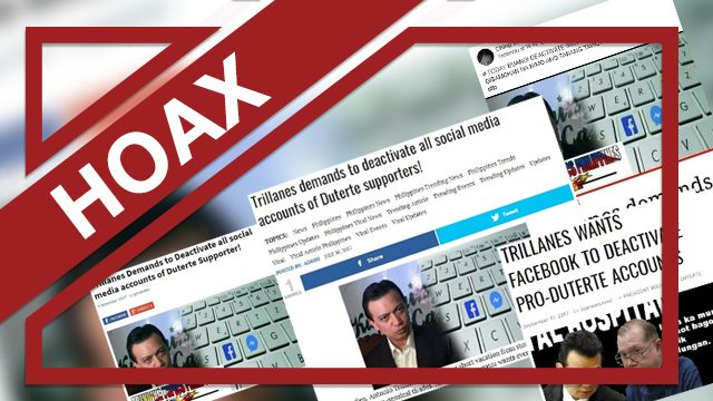 HOAX: Trillanes ‘demands to deactivate social media accounts of Duterte supporters’