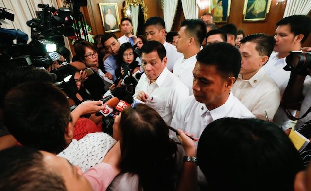 OUTSPOKEN PRESIDENT. President Rodrigo Duterte grants an ambush interview at the Palace Reception Hall. Malacañang file photo   