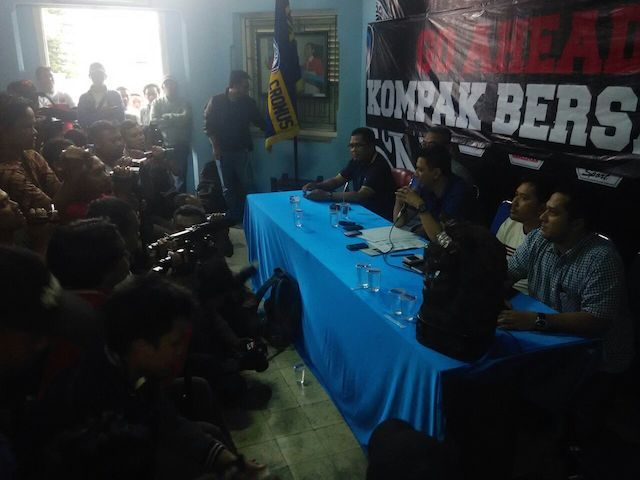 Konferensi pers Arema Cronus perihal izin pertandingan di Malang. Foto oleh Ahmad Santoso/Rappler 