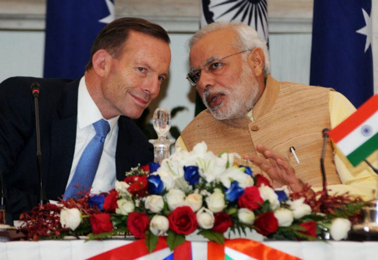 HISTORIC DEAL. Australian Prime Minister Tony Abbott (L), with his Indian counterpart Narendra Modi (R) during a meeting in New Delhi, September 5, 2014. The two counties signed a deal to supply India with uranium for civilian energy purposes. Photo by EPA