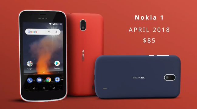 NOKIA 1. It's slated for an April 2018 release. Screen shot from live stream. 