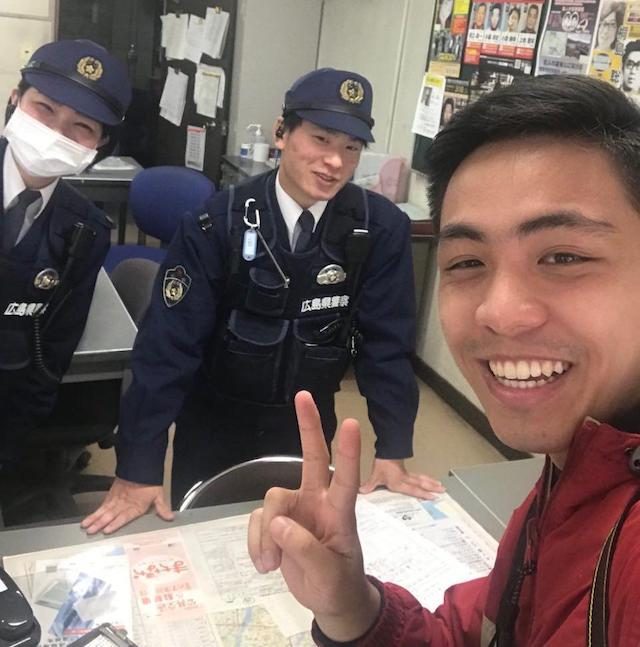 KIND COPS. The author with the cops at the Hondori Street police station in Hiroshima, Japan. Photo by Rambo Talabong/Rappler 