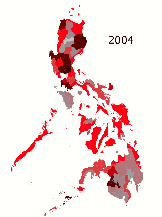 Figure. Heatmap of dynastic rule in Philippine provinces, elections 2004-2013
Source: AIM Policy Center Political Dynasties Dataset 