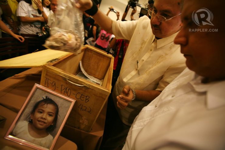 EVIDENCE. Lawyers from the Public Attorney's Office show forensic evidence including a skeleton of a Jacqueline Padua retrieved in Sibuyan Island inside the ill-fated MV Princess of the Star during a press conference in Manila, August 11, 2014. Photo by Jose Del/Rappler