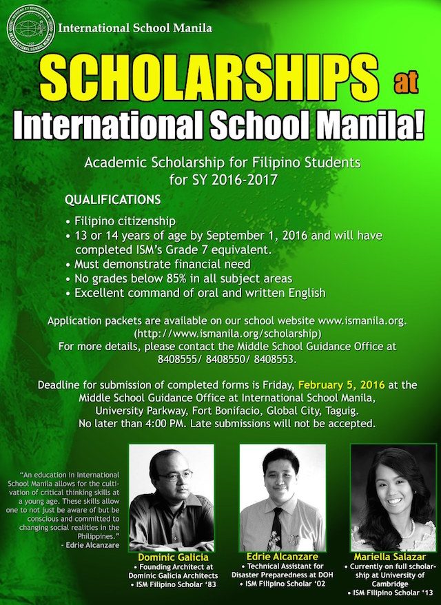 International School Manila scholarship applications now open