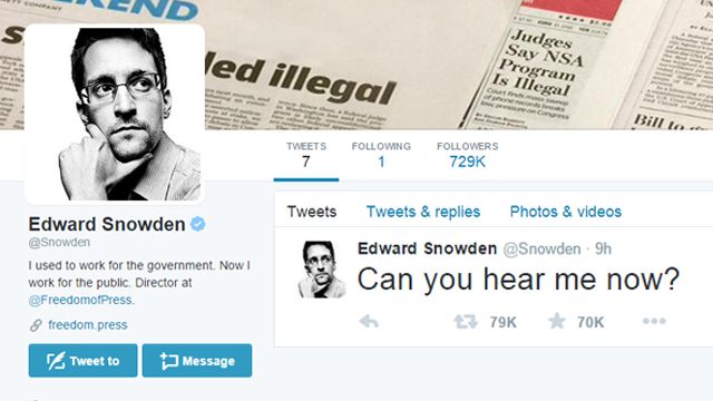 Snowden joins Twitter, follows NSA