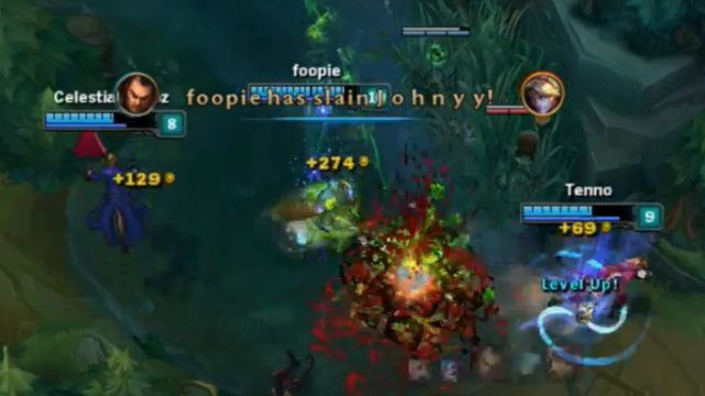 “Get dunked!” AZE.foopie Teleports to the botlane and executes both bot laners of APC Rams with his Noxian Guillotine. 