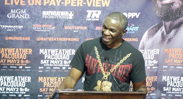 CONFIDENCE. Floyd Mayweather Sr expresses confidence that the fight against Manny Paquiao will be a short one. Photo from Rappler 