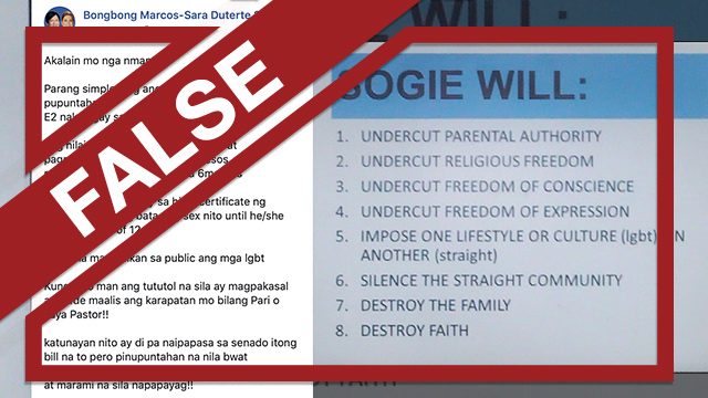FALSE: SOGIE equality bill will ‘undercut’ freedoms, destroy family
