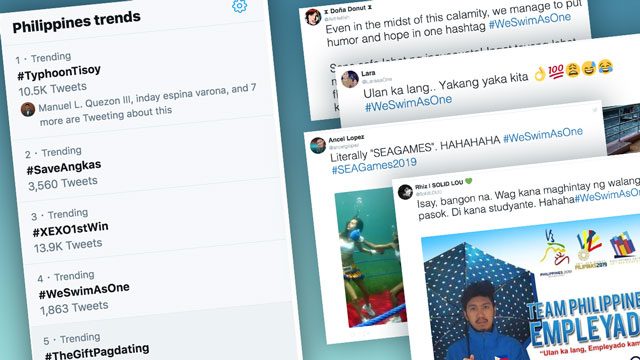 #WeSwimAsOne trends as Filipino workers brave Typhoon Tisoy