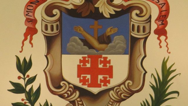 COAT OF ARMS of the Franciscan Custody of the Holy Land Shrines. Photo by Rartat from Wikimedia Commons