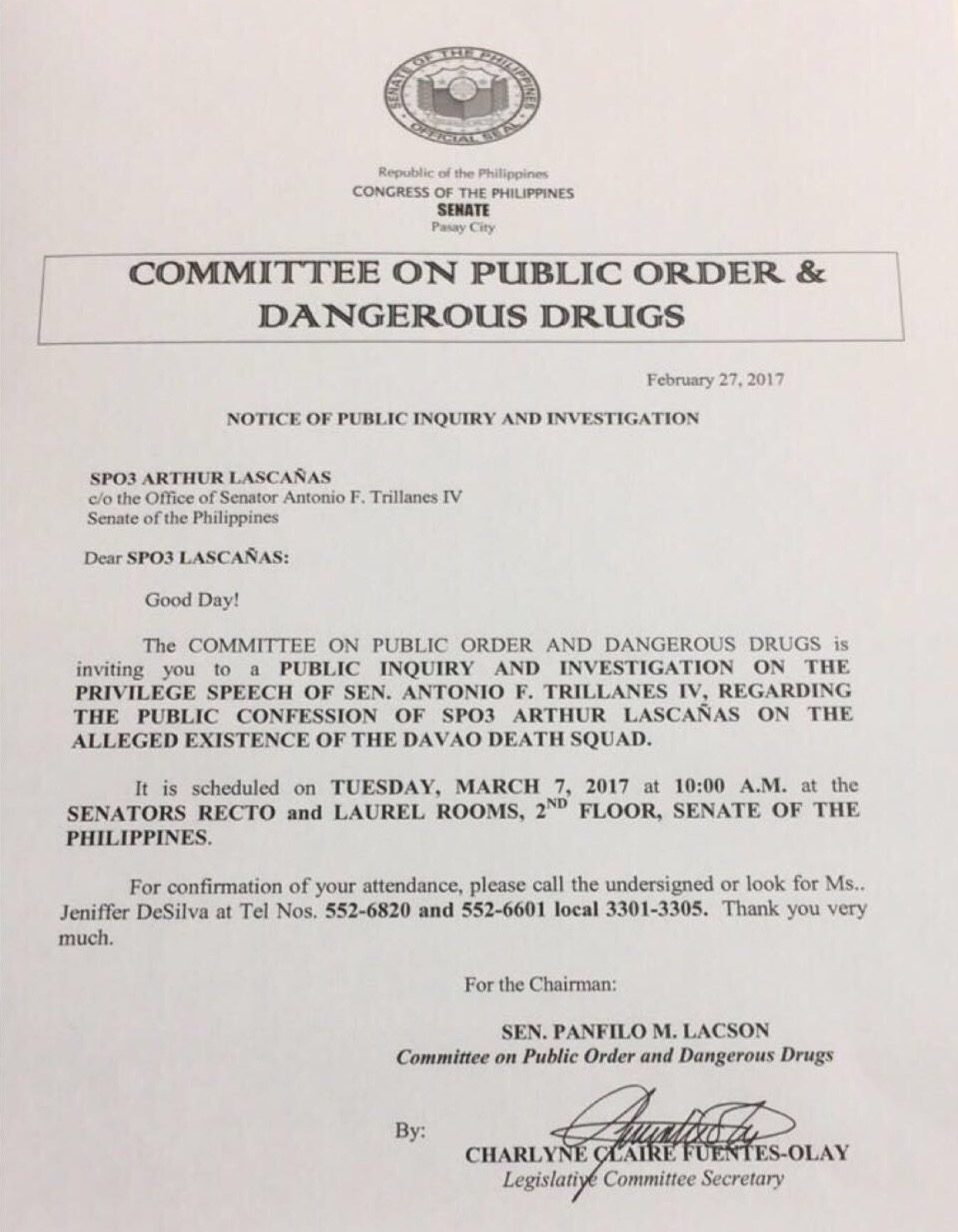 Senat memanggil Lascañas untuk penyelidikan Pasukan Kematian Davao