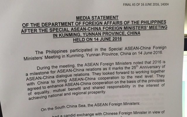 Philippines repeats retracted ASEAN statement