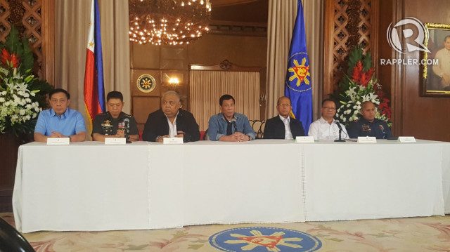 LEADING THE DRUG WAR. President Rodrigo Duterte holds a press conference after a joint command conference with security officials. Photo by Pia Ranada/Rappler  