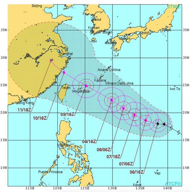 Typhoon Chan-Hom's track according to the US weather monitoring body Joint Typhoon Warning Center 