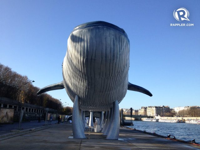As diplomats talk climate, giant blue whale greets Parisians