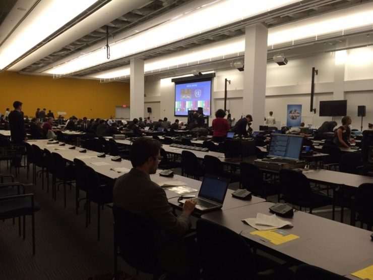MEDIA CENTER. This is where most journalists covering the UNGA work. Most only watch the speeches from screens and not at the actual halls.