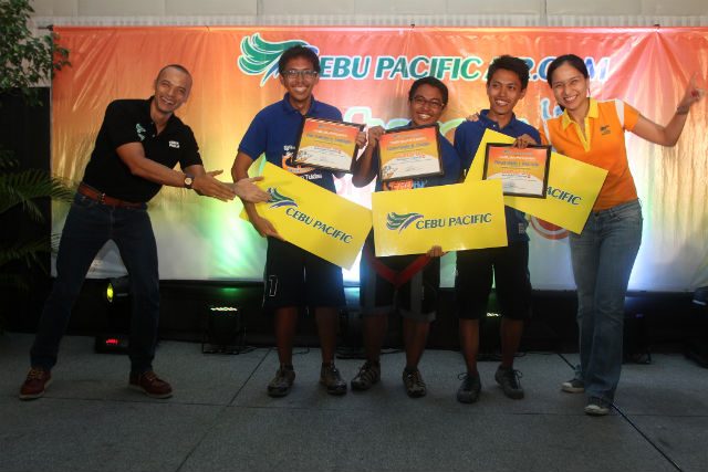 TEAM TUKLAS STRONG. Team coach Paolo Abrera and Cebu Pacific's VP for Marketing and Distribution Candice Iyog with the winning team.