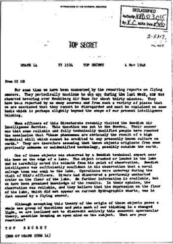 TOP SECRET. 1948 Top Secret USAF UFO extraterrestrial document.Â United States Air Force 