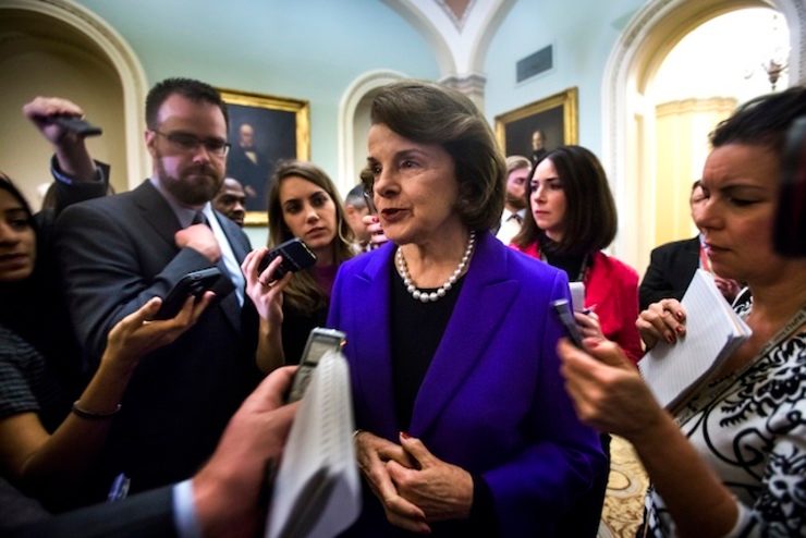 US Senator Dianne Feinstein (D-CA) speaks to the media outside the Senate chamber after the release of a report on Bush-era CIA torture policies in the US Capitol in Washington, DC, USA, 09 December 2014. Jim Lo Scalzo/EPA