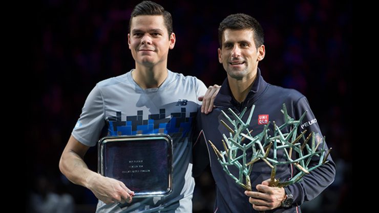 NUMBER ONE. Tournament winner Novak Djokovic of Serbia (R) poses with second placer Milos Raonic of Canada after the final match at the BNP Paribas 2014 Masters tennis tournament in Paris, France, on November 2, 2014. Photo by Ian Langsdon/EPA