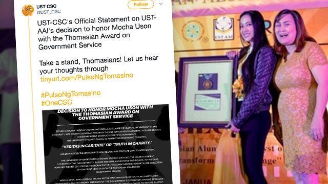 UST student council denounces award given to Mocha Uson