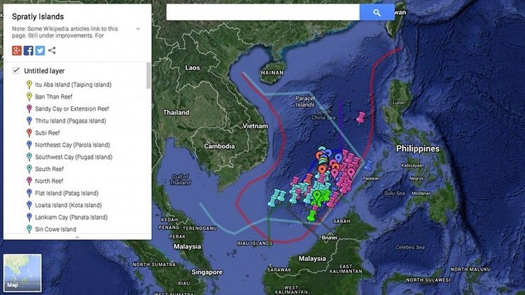 DISPUTED SEA. A screengrab from Google Maps of the disputed features in the South China Sea, known as West Philippine Sea in the Philippines. 