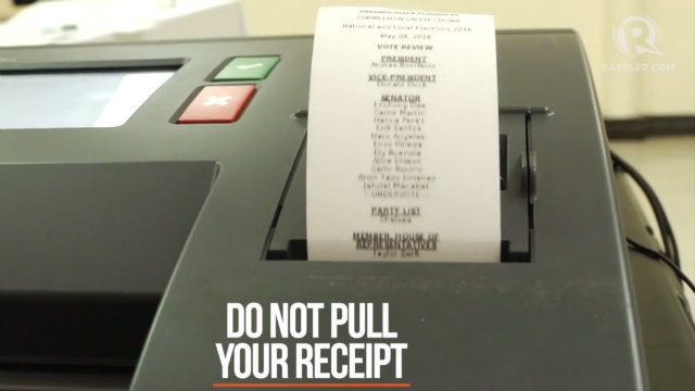 RECEIPT. Remind voter not to pull the receipt. Rappler photo 