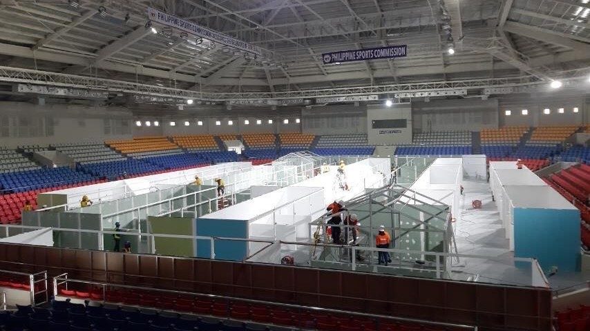 NINOY AQUINO STADIUM. The sports arena has been converted into a temporary health care facility for COVID-19 patients who are asymptomatic, or with mild to moderate symptoms. Photo courtesy of Smart Communications  