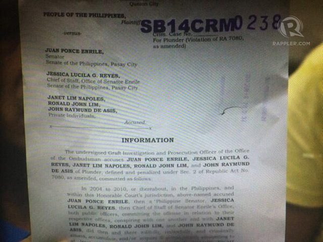 PLUNDER INFORMATION. Among those charged are Janet Napoles, Gigi Reyes, Ronald Lim, and John Raymund de Asis. Photo by Buena Bernal