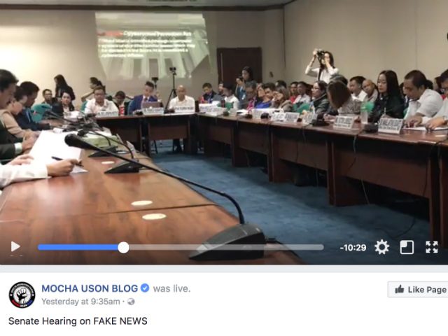 SEATED ACROSS. Who was handling and taking Facebook Live video on Mocha Uson Blog while its owner was seated across the broadcast gadget? Screenshot from Mocha Uson Blog 