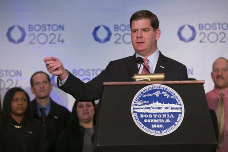 Boston Mayor Martin Walsh speaks during a press conference following the announcement that the United States Olympic Committee (USOC) selected Boston as its applicant city to host the 2024 Olympic and Paralympic Games. Photo by Katherine Taylor/EPA