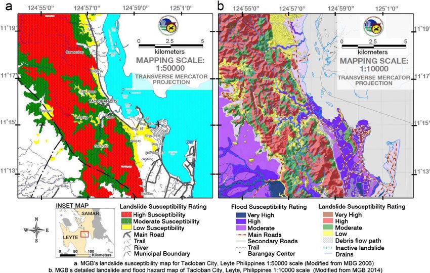 UNDERSTANDING MAPS. This is a screenshot of the maps on landslide and flood susceptibility from the Department of Environment and Natural Resources (Mines and Geosciences Bureau). The maps are in jpeg format, and require considerable work for reuse.  