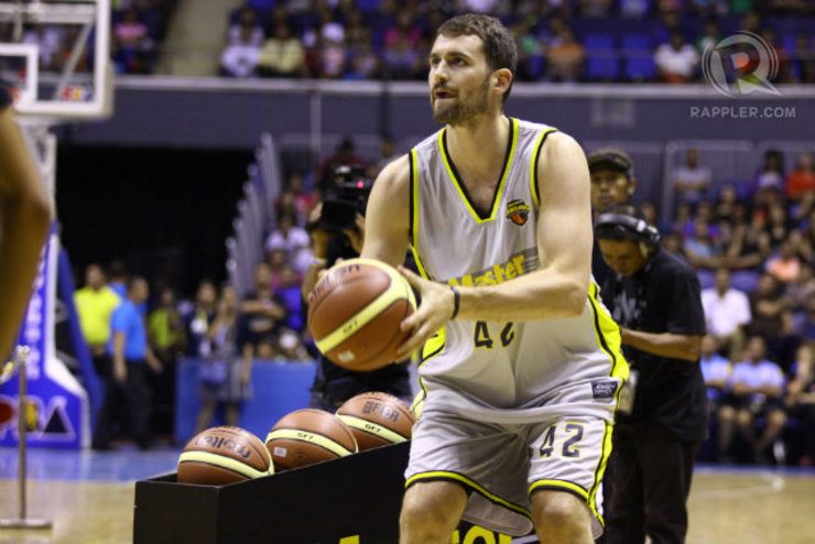 Kevin Love aims for the basket during the pre-game three-point shootout. Photo by Josh Albelda/Rappler
