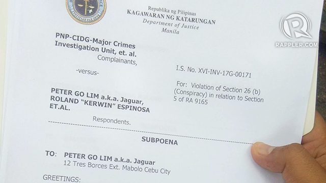 Subpoena served on alleged drug lord Peter Lim in Cebu