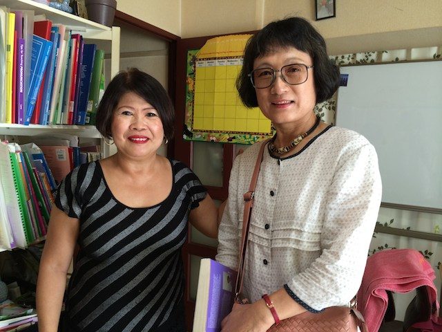 TEACHER AND STUDENT. Susan de Ono-Laset with one of her students, Junko Kido, a retired teacher, in Ono-Laset's classroom. Photo by Marites Vitug